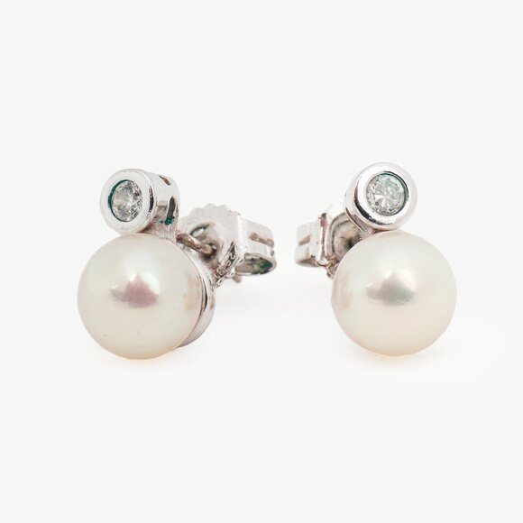 Majorica Silver Pearl & Zirconia Stud Earrings - Picture 1 of 4